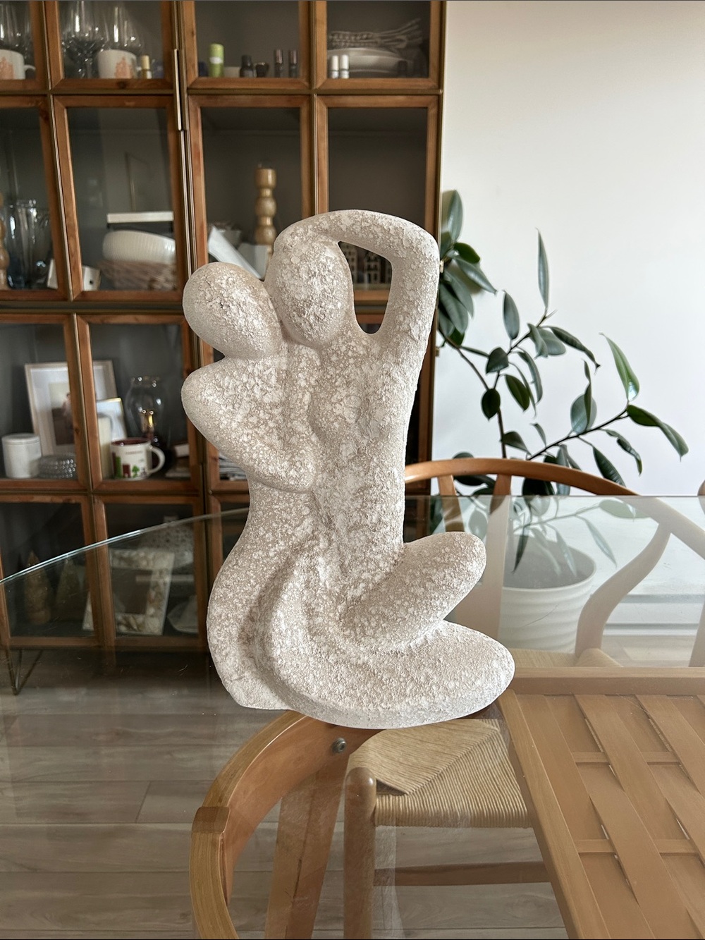 Abstract Embrace Sculpture - Neutral White Textured Home Art